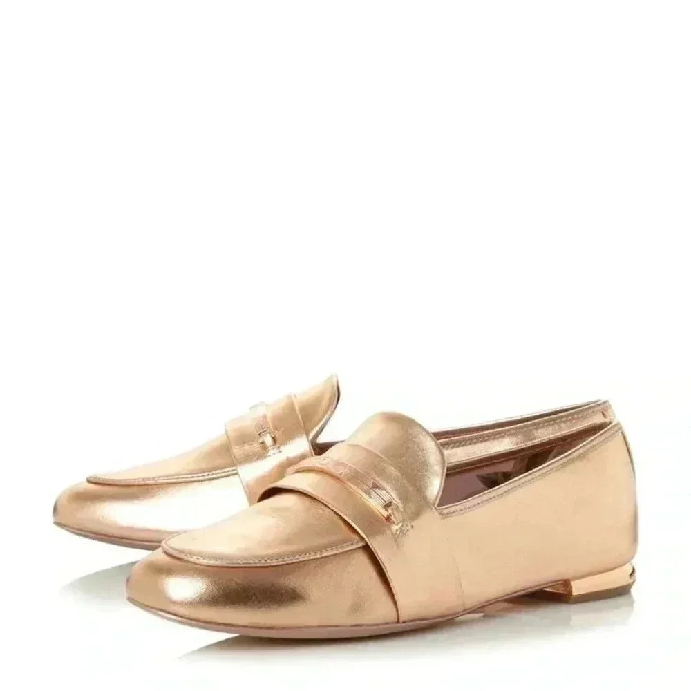 Ted Baker Eliena Snaffle Trim Metallic Golden  Leather Loafers- Women- US 9.5